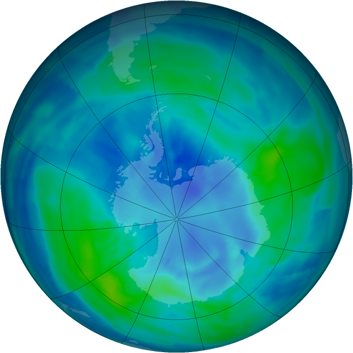 Antarctic ozone map for 30 March 2009